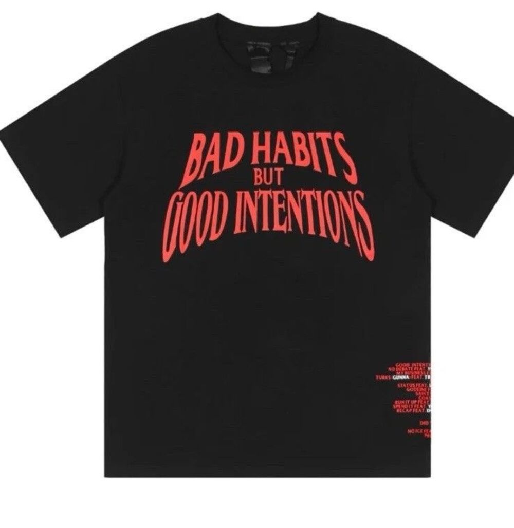 Vlone x Nav Bad Habits Good Intentions Tee 'Black' Size Medium 100% AUTHENTIC